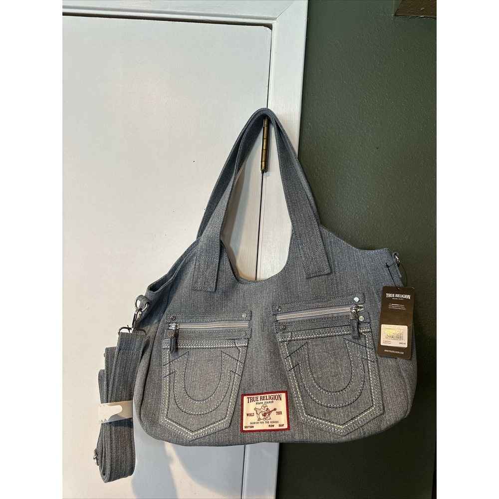 NEW ! NWT TRUE RELIGION Denim Pocket Horseshoe Logo Shoulder Crossbody Bag